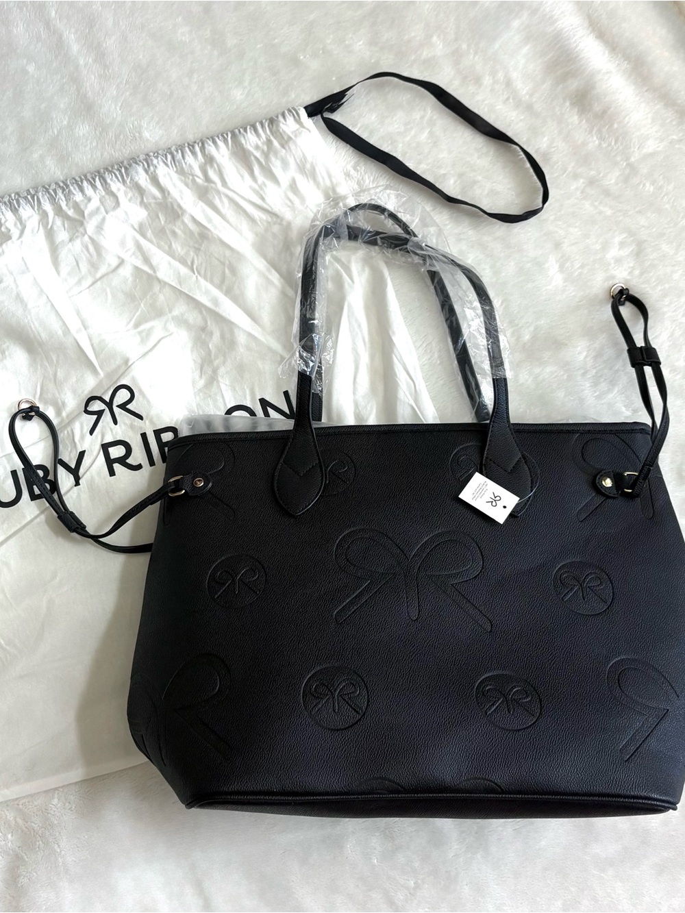 New Ruby Ribbon Black Embossed Logo Tote Purse